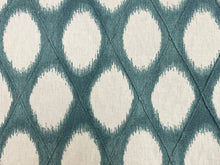 Load image into Gallery viewer, Teal White Geometric Ikat Cotton Drapery Fabric