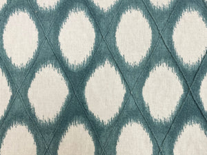 Teal White Geometric Ikat Cotton Drapery Fabric