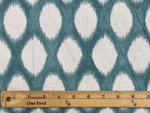 Load image into Gallery viewer, Teal White Geometric Ikat Cotton Drapery Fabric