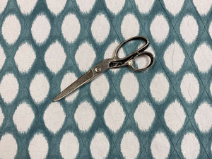Teal White Geometric Ikat Cotton Drapery Fabric