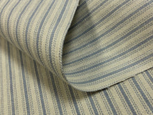 Load image into Gallery viewer, Reversible Laminated Beige Blue Nautical Ticking Stripe Upholstery Fabric