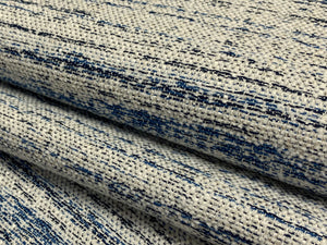 1 2/3 Yd Designer Navy Blue Off White Abstract Chenille Upholstery Fabric