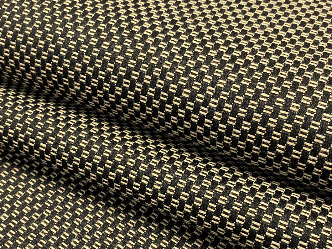 Designer Black Beige MCM Mid Century Modern Woven Tweed Check Upholstery Fabric