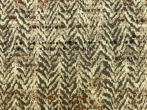 Designer Water & Stain Resistant Taupe Grey Beige MCM Mid Century Modern Herringbone Flax Linen Acrylic Upholstery Fabric