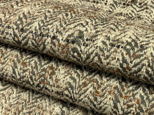 Load image into Gallery viewer, Designer Water &amp; Stain Resistant Taupe Grey Beige MCM Mid Century Modern Herringbone Flax Linen Acrylic Upholstery Fabric