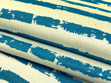 Load image into Gallery viewer, Designer Teal White Abstract Stripe Upholstery Drapery Fabric WHS 5153