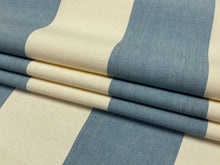Load image into Gallery viewer, Designer Cream Seafoam Aqua Nautical Stripe Upholstery Drapery Fabric