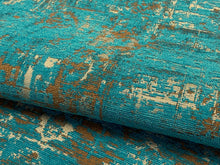 Load image into Gallery viewer, Designer Heavy Duty Teal Green Taupe Brown Distressed Chenille Upholstery Fabric