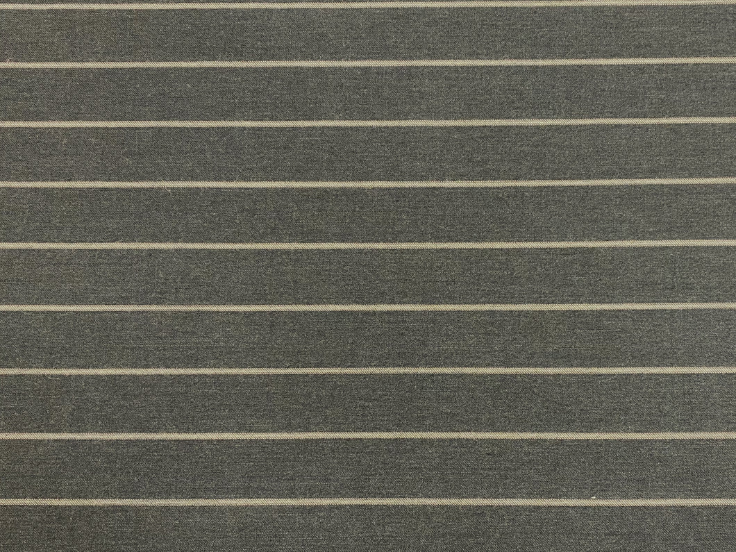 Designer Performance Water & Stain Resistant Wool Blend Charcoal Grey White Beige Stripe Upholstery Fabric