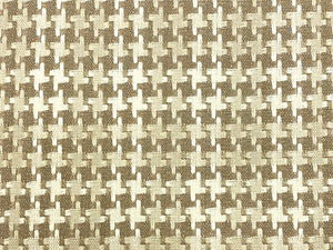 Designer Beige Cream Woven Houndstooth Linen Upholstery Fabric