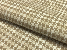 Load image into Gallery viewer, Designer Beige Cream Woven Houndstooth Linen Upholstery Fabric