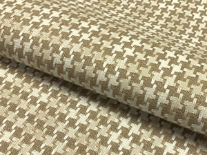 Designer Beige Cream Woven Houndstooth Linen Upholstery Fabric