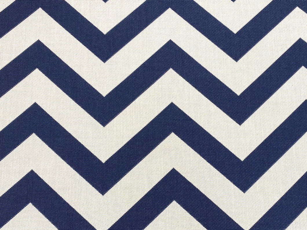 Schumacher Antibes Chevron Water & Stain Resistant Navy Blue Off White Chevron Upholstery Drapery Fabric