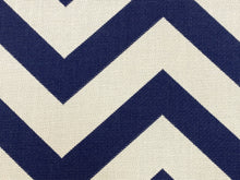 Load image into Gallery viewer, Schumacher Antibes Chevron Water &amp; Stain Resistant Navy Blue Off White Chevron Upholstery Drapery Fabric