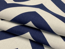 Load image into Gallery viewer, Schumacher Antibes Chevron Water &amp; Stain Resistant Navy Blue Off White Chevron Upholstery Drapery Fabric