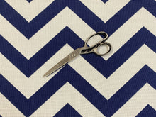Load image into Gallery viewer, Schumacher Antibes Chevron Water &amp; Stain Resistant Navy Blue Off White Chevron Upholstery Drapery Fabric