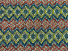 Load image into Gallery viewer, Fabricut Barbados Fiesta Water &amp; Stain Resistant Green Red Teal Blue Taupe Beige Ethnic Kilim Ikat Woven Upholstery Fabric STA1820