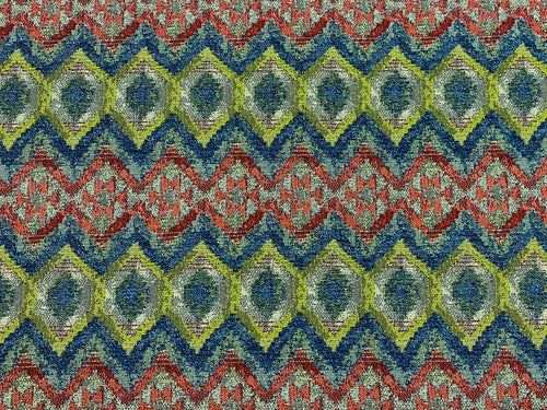 Fabricut Barbados Fiesta Water & Stain Resistant Green Red Teal Blue Taupe Beige Ethnic Kilim Ikat Woven Upholstery Fabric STA1820