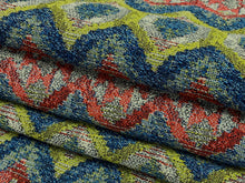 Load image into Gallery viewer, Fabricut Barbados Fiesta Water &amp; Stain Resistant Green Red Teal Blue Taupe Beige Ethnic Kilim Ikat Woven Upholstery Fabric STA1820