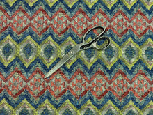 Load image into Gallery viewer, Fabricut Barbados Fiesta Water &amp; Stain Resistant Green Red Teal Blue Taupe Beige Ethnic Kilim Ikat Woven Upholstery Fabric STA1820