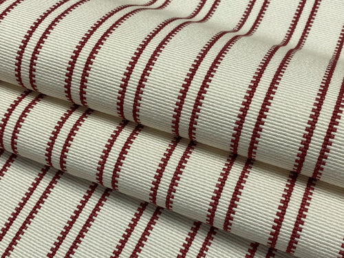 Reversible Indoor Outdoor Water & Stain Resistant Cream Burgundy Nautical Stripe Upholstery Drapery Fabric