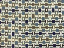 Load image into Gallery viewer, Designer Off White Taupe Navy French Blue Geometric Chenille Upholstery Fabric