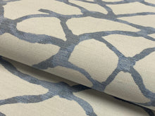 Load image into Gallery viewer, Waterpolo Kravet Jeffrey Alan Marks River Blue Cream Linen Water &amp; Stain Resistant Indoor Outdoor Cream Grey Abstract Upholstery Fabric