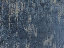 Load image into Gallery viewer, Designer Navy Blue Beige Distressed Chenille Upholstery Fabric
