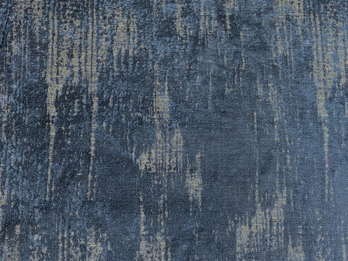 Designer Navy Blue Beige Distressed Chenille Upholstery Fabric