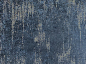 Designer Navy Blue Beige Distressed Chenille Upholstery Fabric