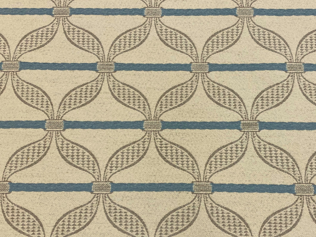 Designer Heavy Duty Beige Cream Blue Geometric Upholstery Fabric