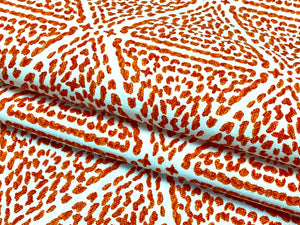 1 1/3 Yd Designer White Orange Abstract Geometric Cotton Upholstery Drapery Fabric