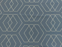 Load image into Gallery viewer, Designer Water &amp; Stain Resistant Navy Blue White Geometric Abstract Upholstery Fabric