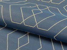 Load image into Gallery viewer, Designer Water &amp; Stain Resistant Navy Blue White Geometric Abstract Upholstery Fabric