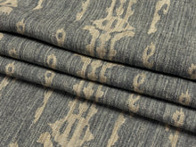 Load image into Gallery viewer, 1 1/2 Yd C&amp;C Milano Nice Scooter Blue Taupe Grey Linen Ikat Upholstery Drapery Fabric