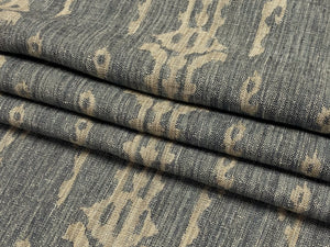 1 1/2 Yd C&C Milano Nice Scooter Blue Taupe Grey Linen Ikat Upholstery Drapery Fabric