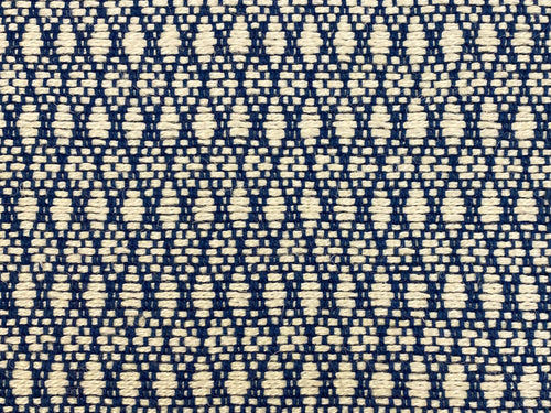 1.5 Yd Schumacher Zoila Navy Blue Cream Linen Flax Geometric Upholstery Fabric