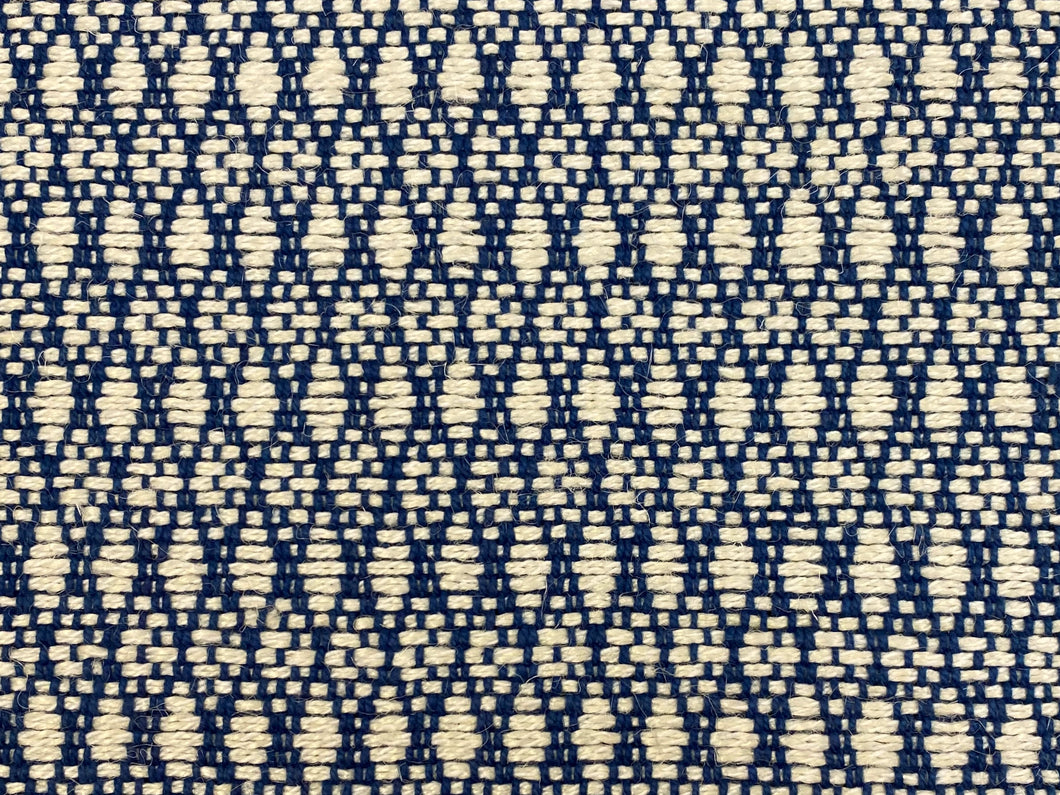 1.5 Yd Schumacher Zoila Navy Blue Cream Linen Flax Geometric Upholstery Fabric