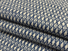Load image into Gallery viewer, 1.5 Yd Schumacher Zoila Navy Blue Cream Linen Flax Geometric Upholstery Fabric