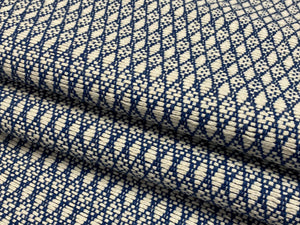 1.5 Yd Schumacher Zoila Navy Blue Cream Linen Flax Geometric Upholstery Fabric