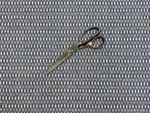 1.5 Yd Schumacher Zoila Navy Blue Cream Linen Flax Geometric Upholstery Fabric