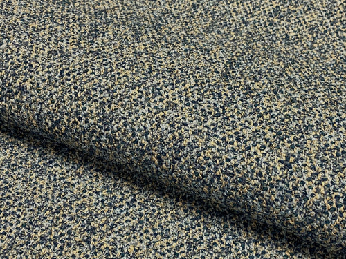 Designer Navy Blue Teal Beige MCM Mid Century Modern Tweed Boucle Upholstery Fabric