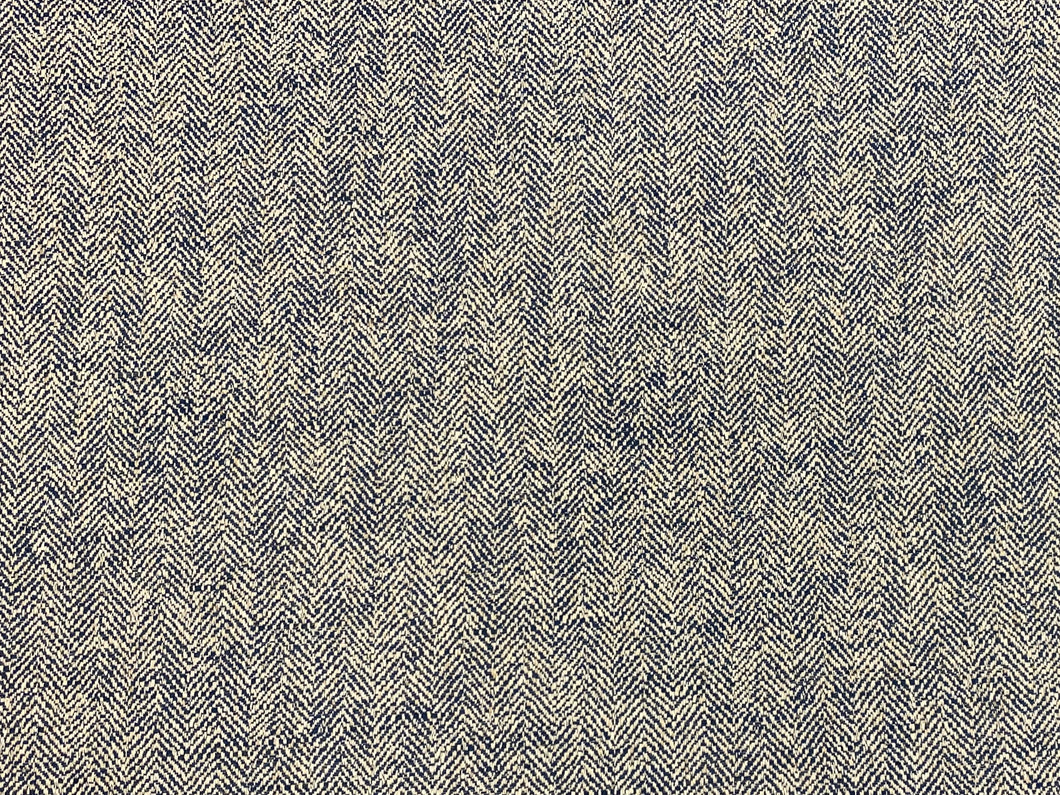 1 1/3 Yd Designer Water & Stain Resistant Navy Blue Cream MCM Mid Century Modern Tweed Herringbone Upholstery Fabric