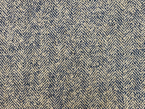 1 1/3 Yd Designer Water & Stain Resistant Navy Blue Cream MCM Mid Century Modern Tweed Herringbone Upholstery Fabric