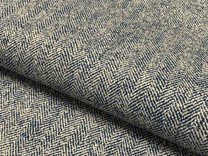 1 1/3 Yd Designer Water & Stain Resistant Navy Blue Cream MCM Mid Century Modern Tweed Herringbone Upholstery Fabric