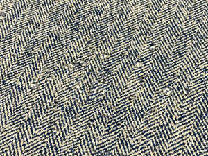 1 1/3 Yd Designer Water & Stain Resistant Navy Blue Cream MCM Mid Century Modern Tweed Herringbone Upholstery Fabric