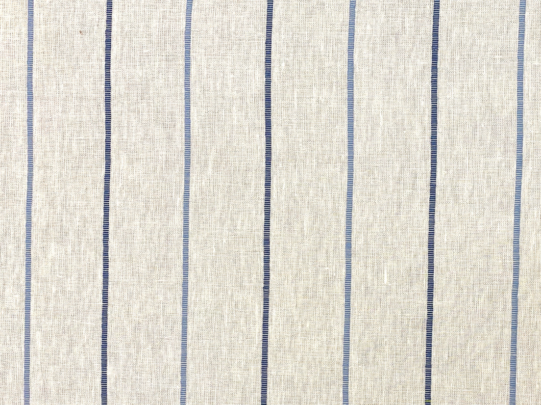 Kravet Linen Cotton Cream Navy Blue Semi Sheer Stripe Drapery Fabric