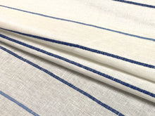 Load image into Gallery viewer, Kravet Linen Cotton Cream Navy Blue Semi Sheer Stripe Drapery Fabric