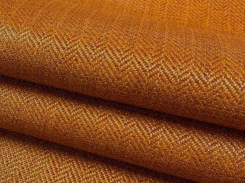 1 2/3 Yd Designer Glazed Burnt Orange Herringbone MCM Mid Century Modern Upholstery Fabric