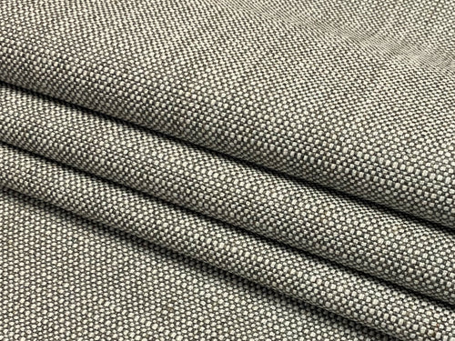 Designer Water & Stain Resistant Grey Off White Woven Linen MCM Mid Century Modern Tweed Upholstery Fabric